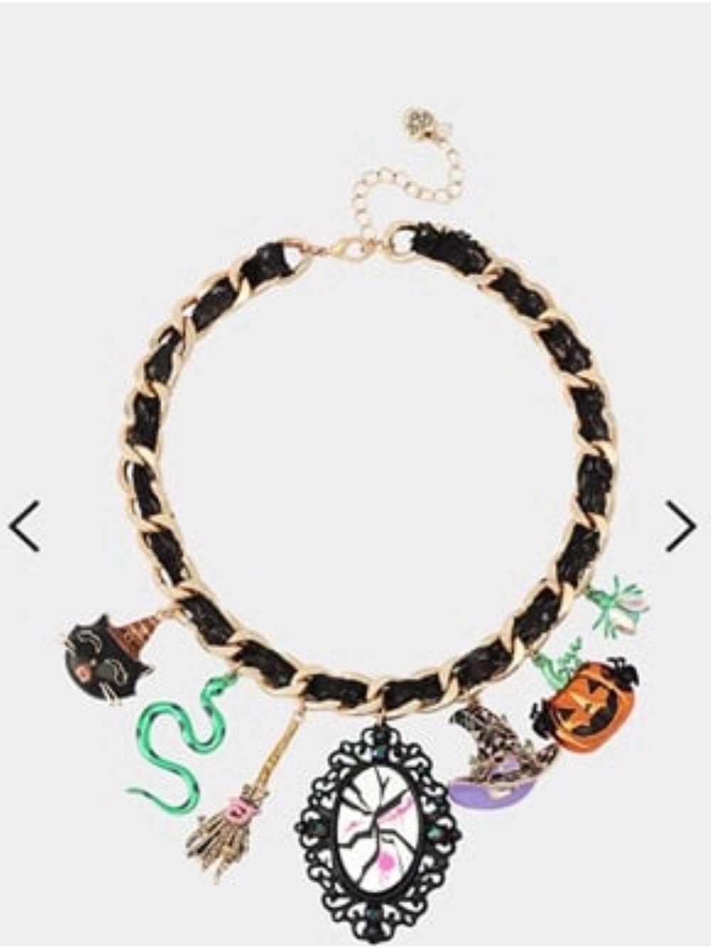 Betsey Johnson Black and Gold Halloween Statement Charms Necklace